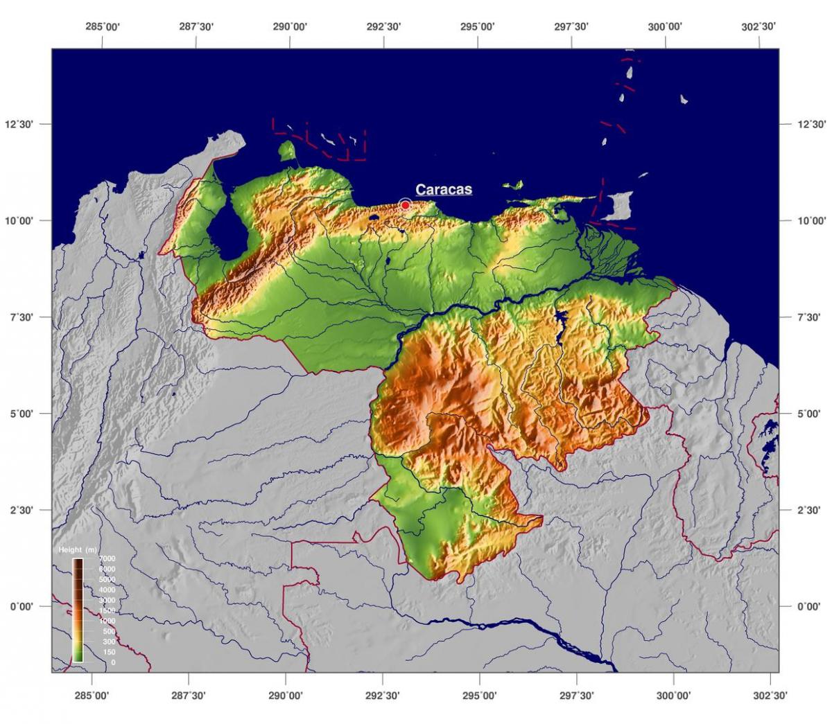 mapa fyzickej mape venezuela