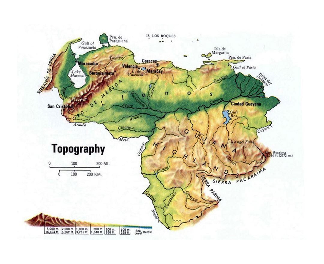 mapa venezuela topografické